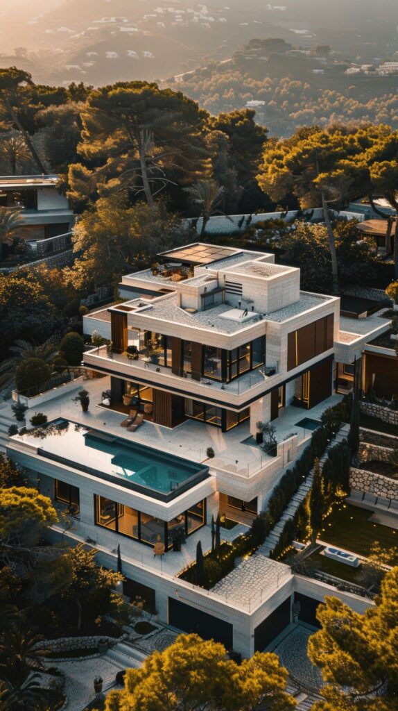 view luxurious villa with modern architectural design